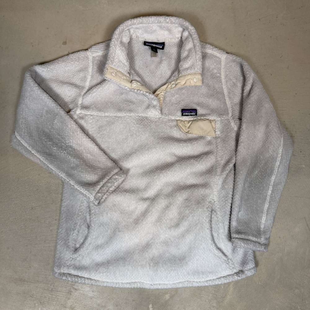 Patagonia Womens Re-Tool Snap-T Fleece Pullover Large Gray Off-White 25442